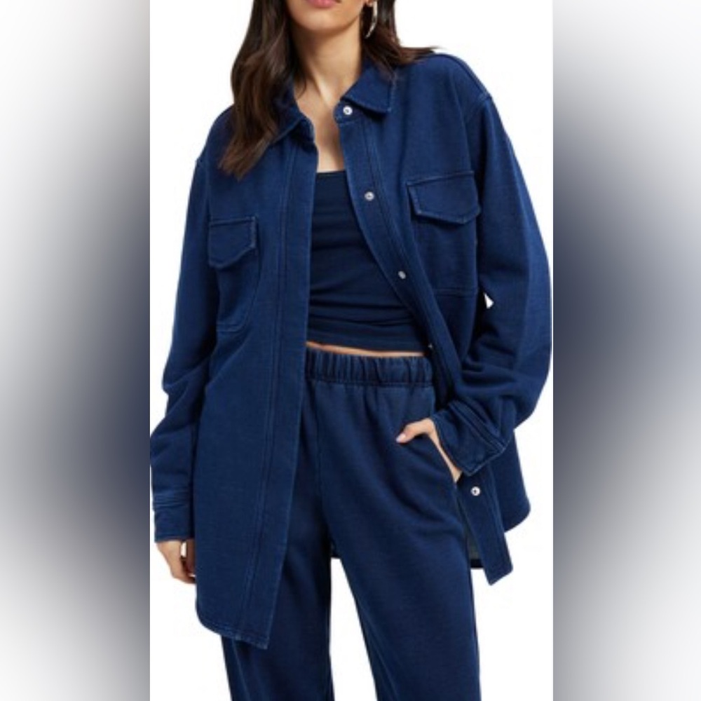 Good American Jeanius Shacket jacket blue navy xs small new